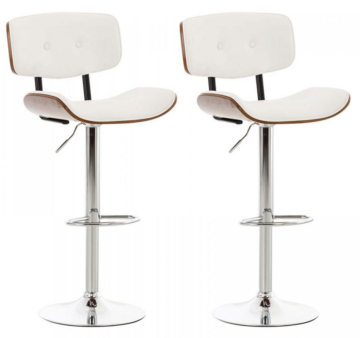 BARHOCKER 2er Set Lederlook walnuss/weiß - Chromfarben/Walnussfarben, Textil/Metall (50/94/56cm) - CLP