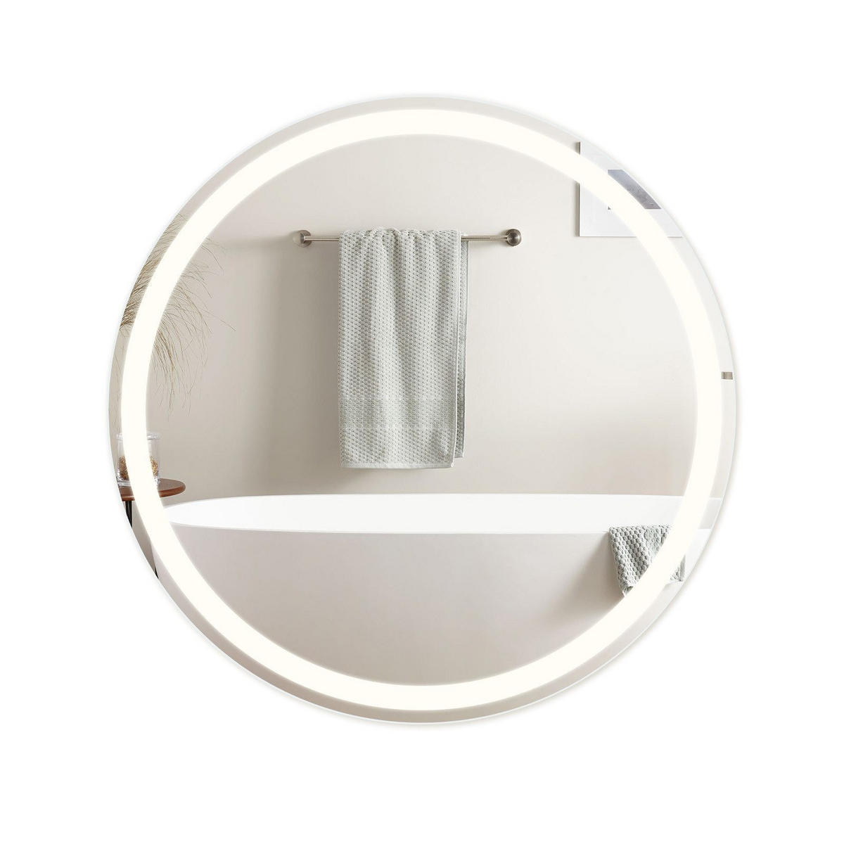 BADEZIMMERSPIEGEL Mainz mit LED-Leuchte Ø80 cm - Weiß, Glas (80/2.5/80cm) - Nettlife