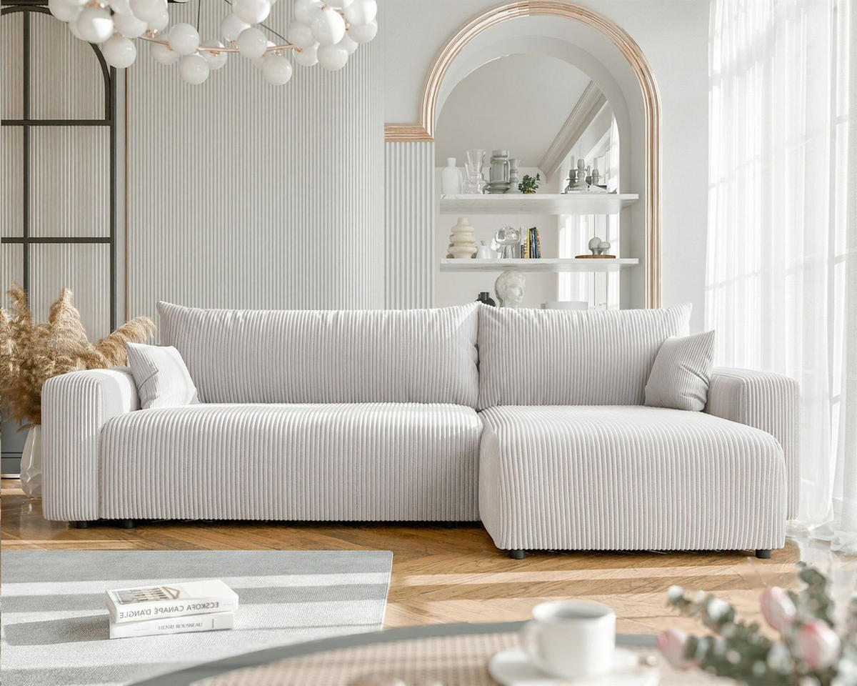 ECKSOFA Luna Max Mit Schlaffunktion - Weiß, Holzwerkstoff/Textil (145/278cm) - Fun Möbel