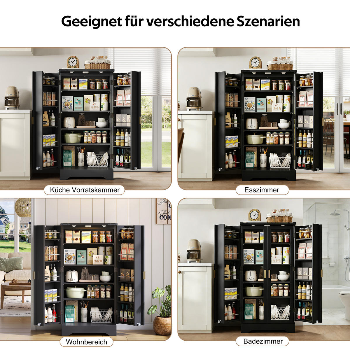 GESCHIRRSCHRANK 60.5/40/120 cm Schwarz mit LED-Sensorlicht und Gewürzregal - Schwarz, Holz (60.5/120/40cm) - Oxeza