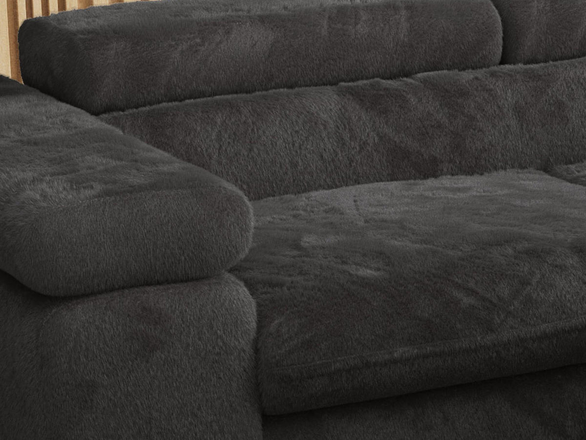 ECKSOFA PETER L Anthrazit Plüsch - Links Seite - Anthrazit/Schwarz, Textil/Metall (208/273cm) - MKS