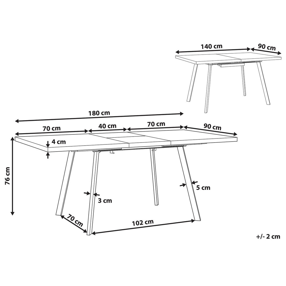 ESSTISCH 140-180/90/76 cm Hellbraun, Schwarz Rechteckig Harlow - Hellbraun, Holzwerkstoff (180/90/76cm) - Beliani
