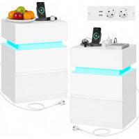 NACHTTISCH-SET 40/35/55 cm in Weiß mit LED-Beleuchtung und USB-Anschlüssen - Weiß, Holzwerkstoff (35/55/40cm) - Flora Grace