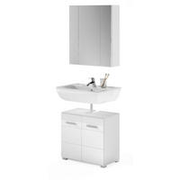 BADMÖBEL-SET weiß Hochglanz, 2-teilig 60 x 182 cm, Badkombination mit Spiegelschrank - Weiß Hochglanz, Glas/Holzwerkstoff (60/182/34cm) - Inn.Furn