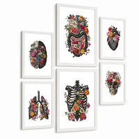 POSTER Set aus 6 Botanische Anatomie Drucke mit Herz Lungen Wirbelsäule Becken und Rippen Beige Terrakotta Erdtöne Florales Weißer Rahmen A3 & A4 - Weiß, Papier (21/29.7/3cm) - Nacnic