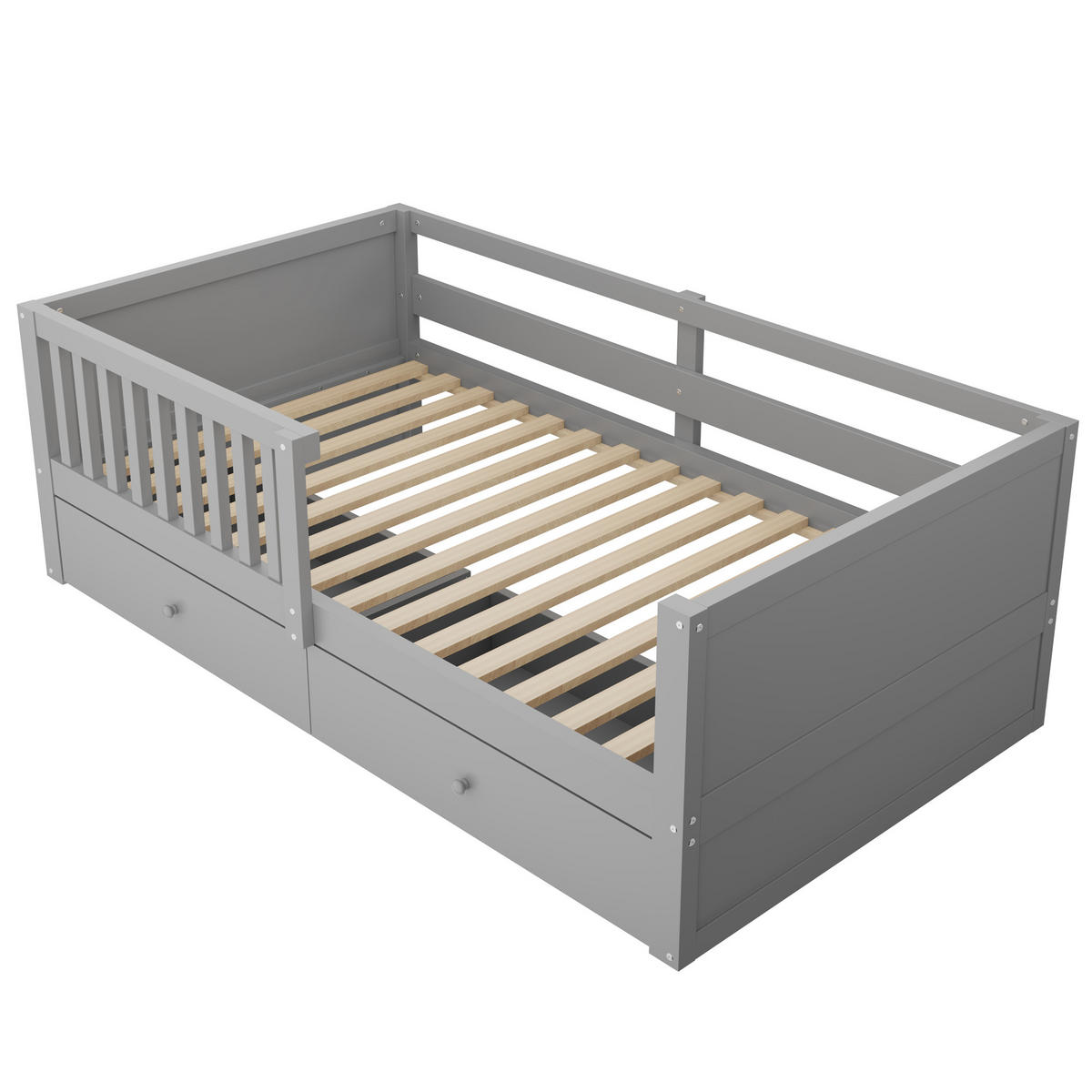 KINDERBETT 90/200 cm DE-32653 mit Doppelschubladen und LED Grau - Grau, Holz (90/200cm) - ComfortXL