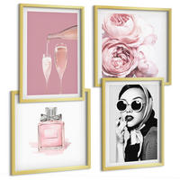 BILDER SET 4er Set - 50x50 cm & 40x60 cm Goldrahmen - Stilvolle pinkfarbene Accessoires - Goldfarben, Kunststoff (50/50cm) - TULUP