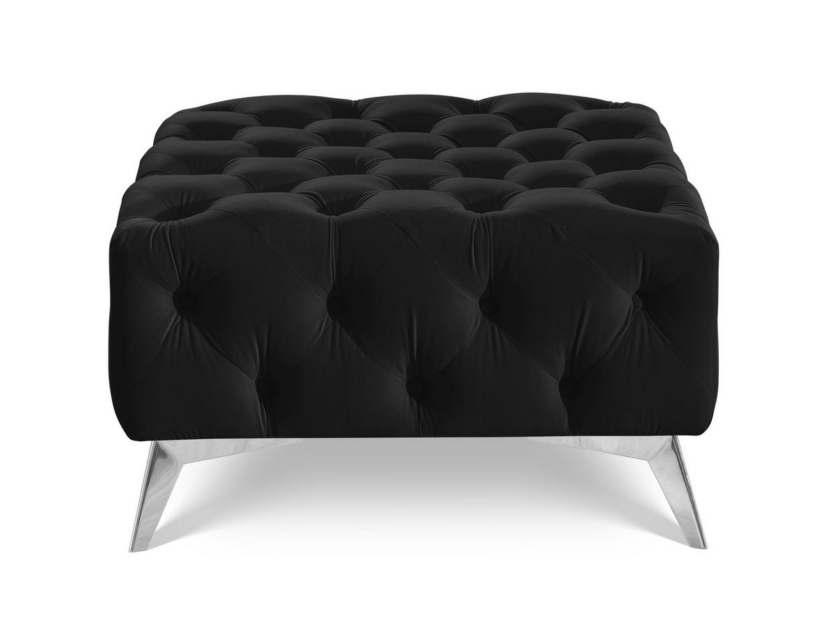 HOCKER Chesterfield Whitby Schwarz Samt mit silbernen Füßen - Silberfarben/Schwarz, Holz/Textil (80/45/80cm) - S-Style Möbel