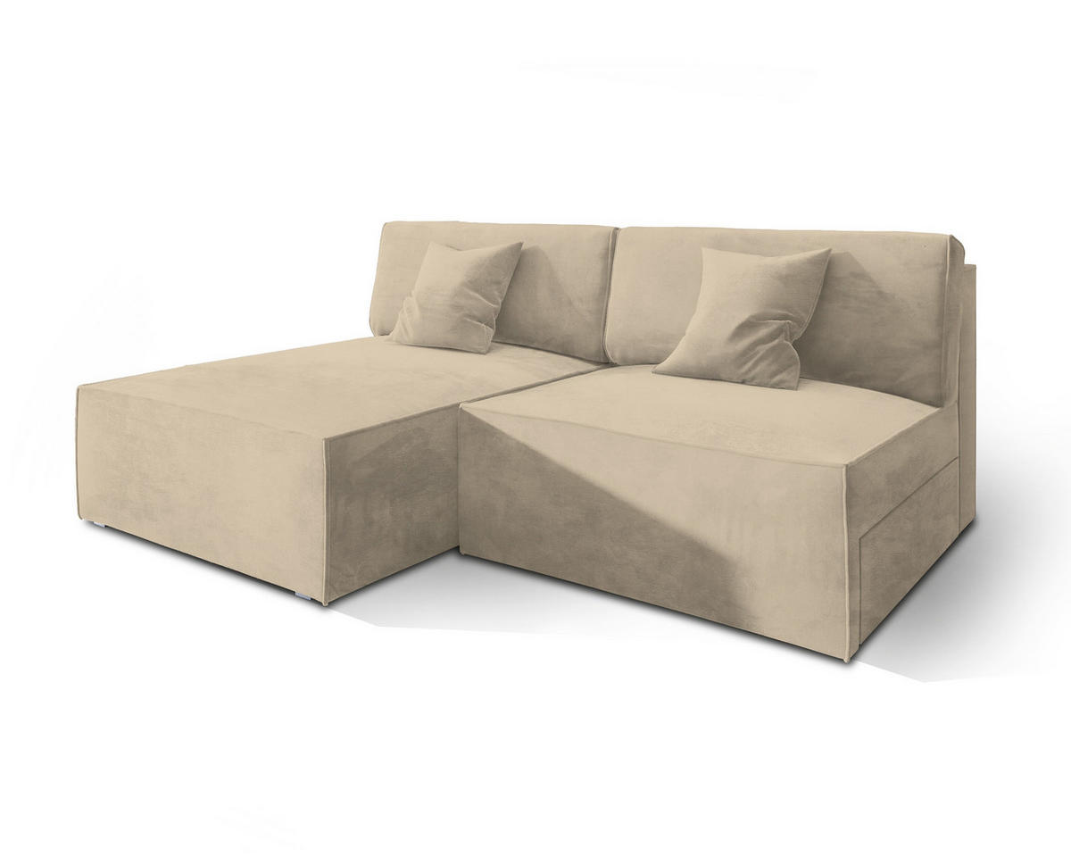 ROHOVÁ SEDAČKA FIORO krémová - šedá/krémová, dřevo/textil (204/148cm) - MASSENO