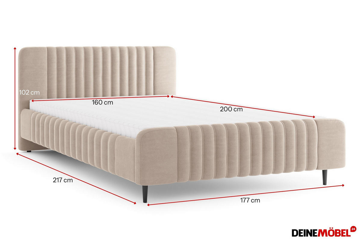 POLSTERBETT AURO 12 160/200 cm in Velours Beige - Beige, Holzwerkstoff (160/200cm) - Deine Möbel 24
