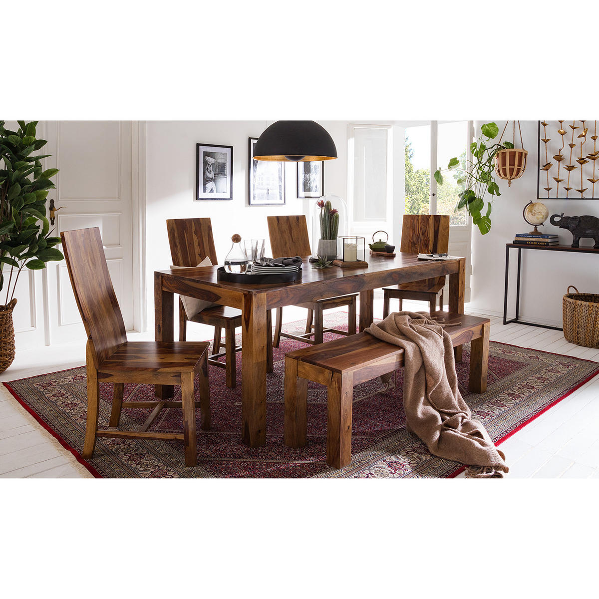 SITZBANK - Massivholz - Sheesham Honig Dunkel - Sheeshamfarben, Holz (140/45/35cm) - home24