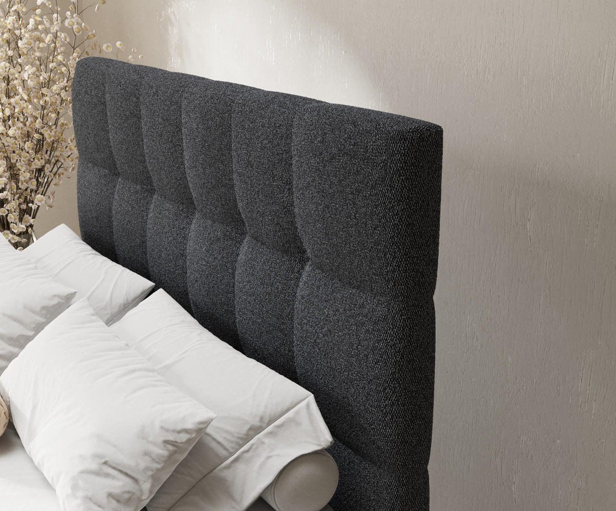 BOXSPRINGBETT Chanton Schwarz 140/200 cm mit Latex-Topper - Silberfarben/Schwarz, Holz/Holzwerkstoff (140/200cm) - Maison de Reve