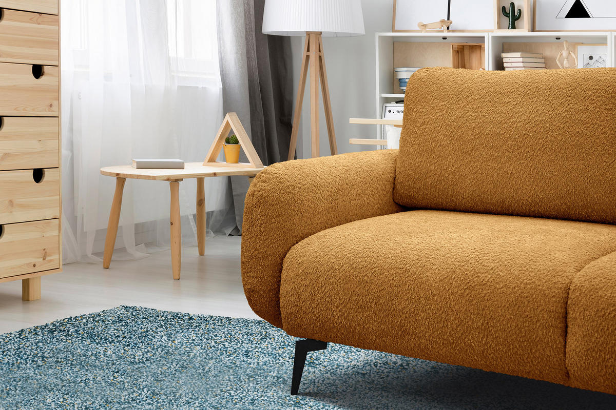 SOFA FEBE 3-Sitzer, senfgelb - Dunkelgelb/Schwarz, Holz/Textil (190/82/96cm) - Courtois Laville