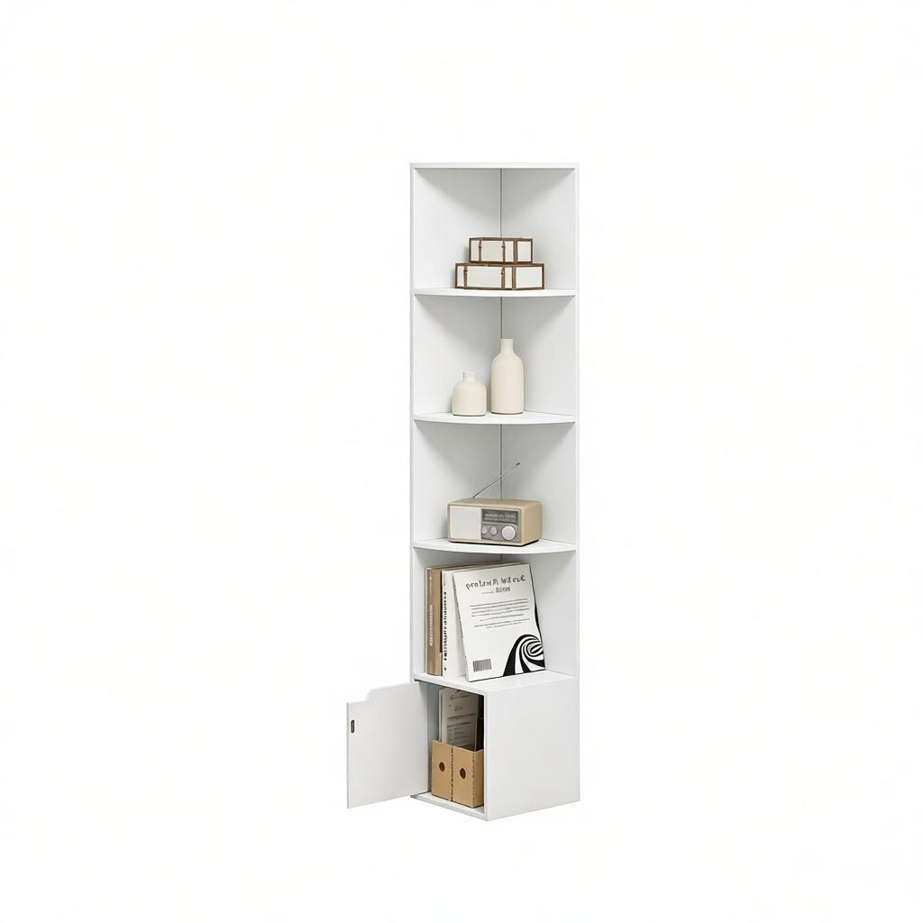 BÜCHERREGAL Weiß 5 offene Fächer und 1 Tür 29,5/29,5/157,5 cm - Weiß, Holz (29.5/157.5/29.5cm) - PANGIVO
