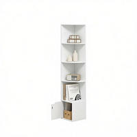 BÜCHERREGAL Weiß 5 offene Fächer und 1 Tür 29,5/29,5/157,5 cm - Weiß, Holz (29.5/157.5/29.5cm) - PANGIVO