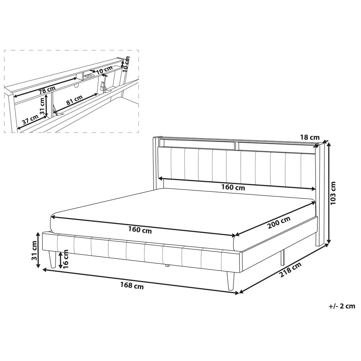 BETT mit LED 160/200 cm Stoff Dunkelgrau Beaulieu - Dunkelgrau, Textil (160/200cm) - Beliani