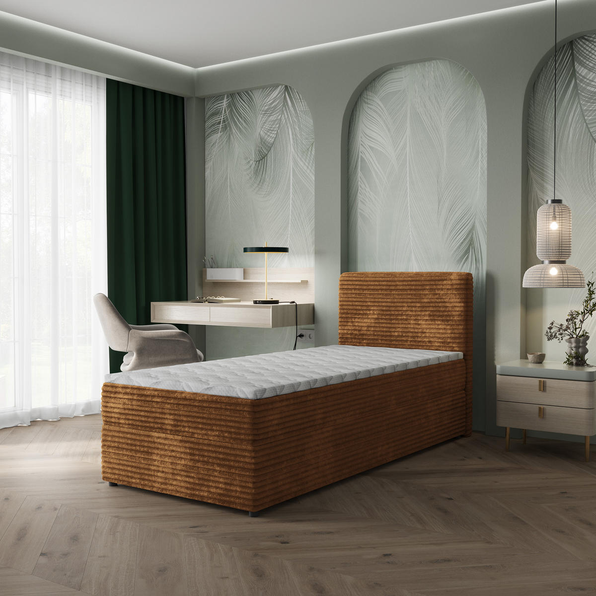 BOXBETT PISA 80 80x200 cm mit Matratze und Topper, H2+H3 - Kupferfarben - Kupferfarben, Holz (80/200cm) - MASSENO