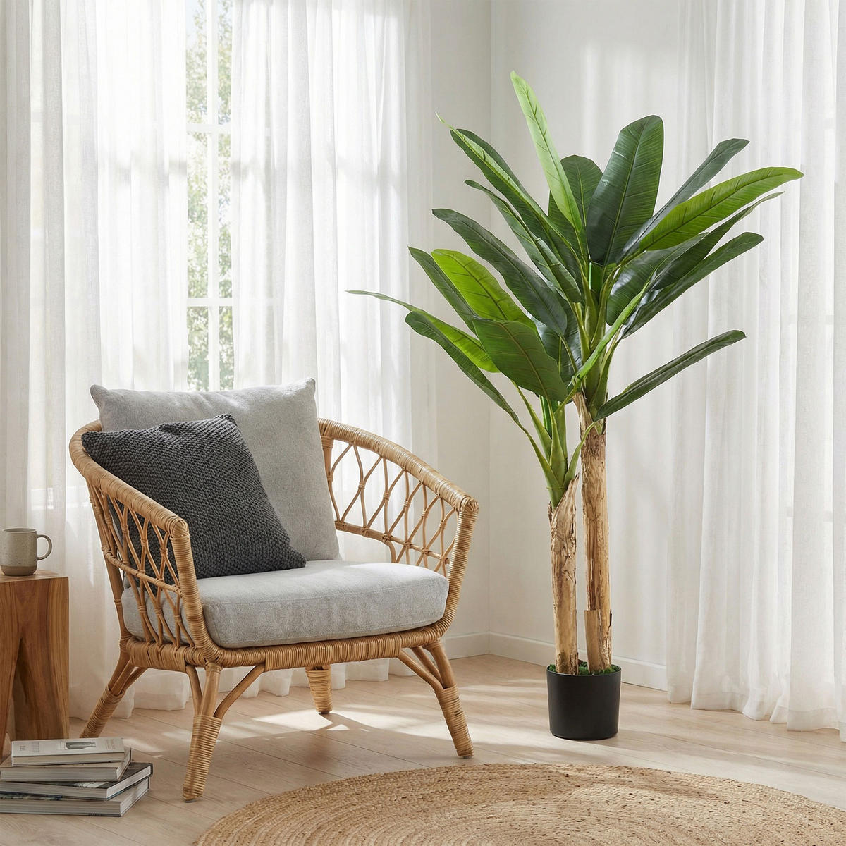 KUNSTPFLANZE, Künstlicher Bananenbaum 150 cm, 2 Stämme, mit Topf, für Zuhause & Büro, Grün - Multicolor, Kunststoff (150cm) - FORIOUS