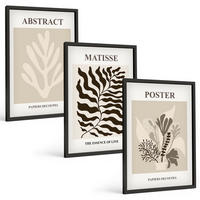 BILDER SET 3er Set - 40x60 cm Schwarzer Rahmen - Beige-braune Pflanzenmuster - Schwarz, Kunststoff (40/60cm) - TULUP