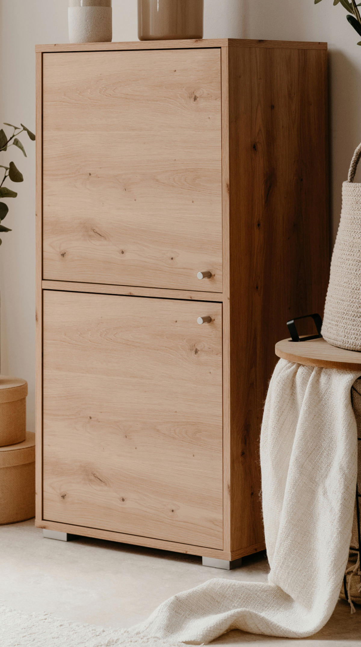 KOMMODE Eiche Artisan 46 x 97 cm, Anrichte mit wechselbarem Türanschlag - Silberfarben/Eiche Artisan, Holzwerkstoff/Kunststoff (46/96.5/33.5cm) - Furn.Design