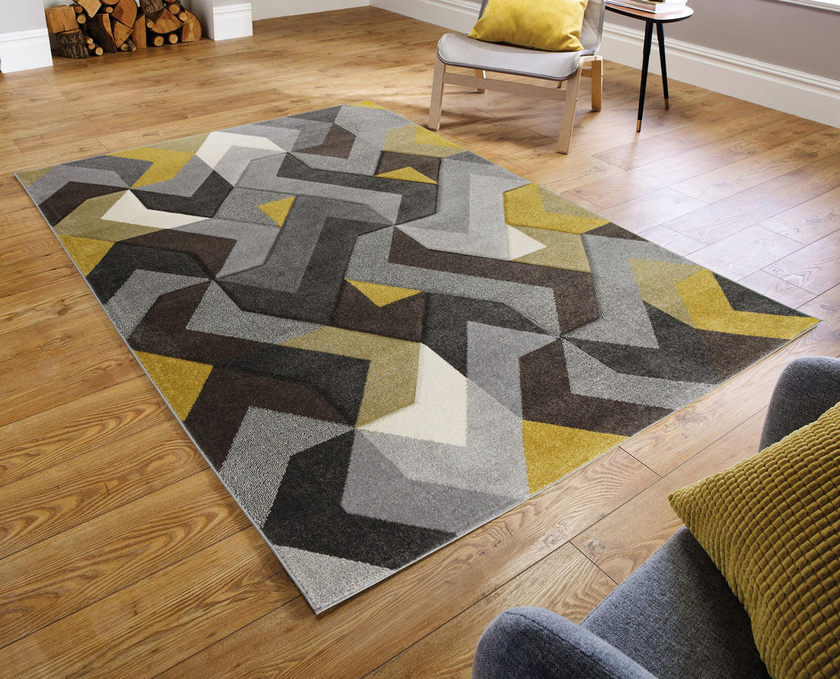 TEPPICH 3D-Relief-Design, handgeschnitzt NIDD RUTH, Gelb-Grau 120x170 cm - Gelb, Textil (120/170cm) - KADIMA DESIGN