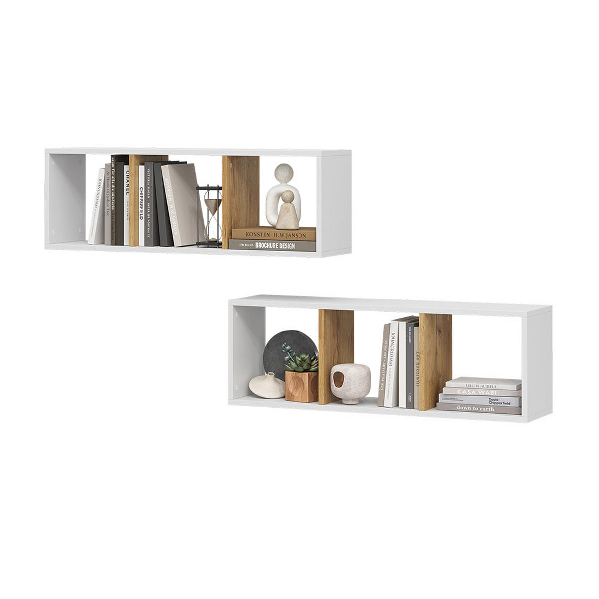 WANDREGAL Tomy Weiß/Goldkraft Eiche 90 x 30 cm 2er Set - Honigeiche/Weiß, Holzwerkstoff (90/30/22cm) - Vicco