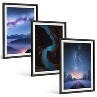 BILDER SET 3er Set - 40x60 cm Schwarzer Rahmen - Nachthimmel, Berge, Winterlandschaft - Schwarz, Kunststoff (40/60cm) - TULUP