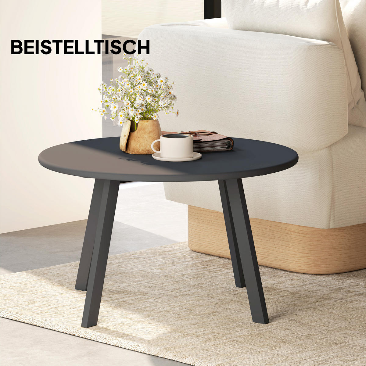 BEISTELLTISCH aus Metall Rund - Schwarz, Metall (70/70/42cm) - Outsunny