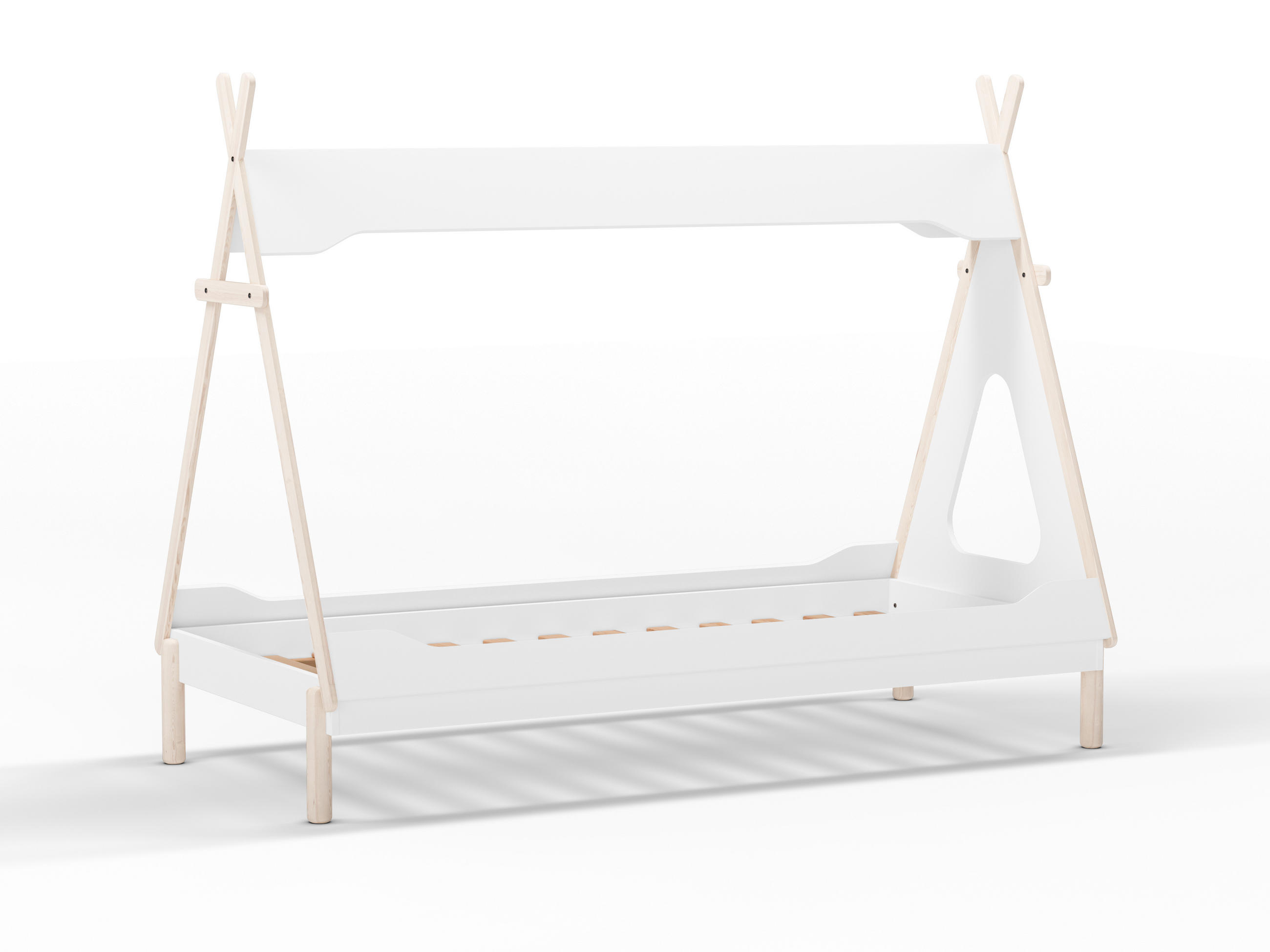 BELEUCHTETE Tipi-Hütte 90x190 cm modulare 104,1/205,6/162,4 cm - Weiß, Holz (90/190cm) - Calicosy