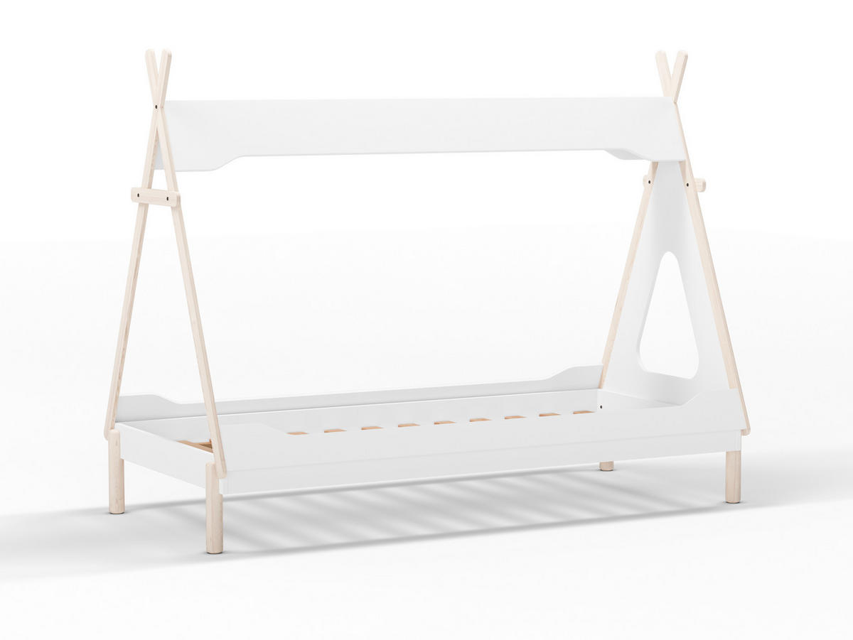 BELEUCHTETE Tipi-Hütte 90x190 cm modulare 104,1/205,6/162,4 cm - Weiß, Holz (90/190cm) - Calicosy