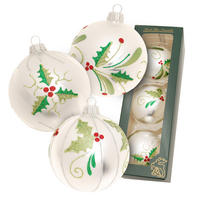 CHRISTBAUMKUGELN Ilex-Gartentraum Silberfarbig 8cm (Glas / 3 Stk.) - Silberfarben, Glas (7/8/7cm) - Krebs Glas Lauscha