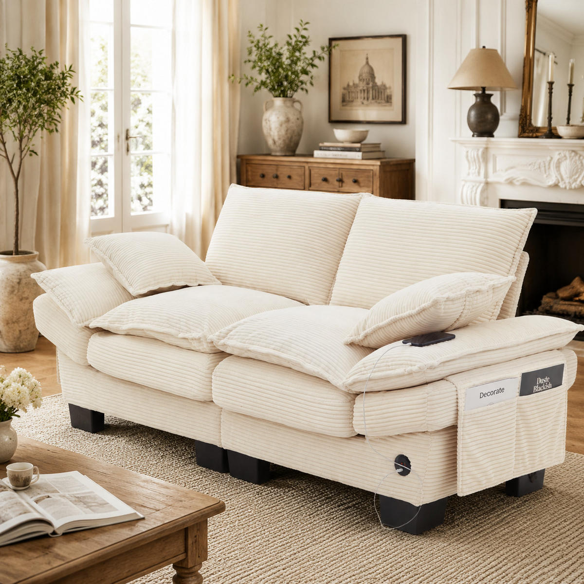 2-SITZER-SOFA DE-33744 mit USB-C Beige - Beige, Holzwerkstoff (190/84/73cm) - ComfortXL