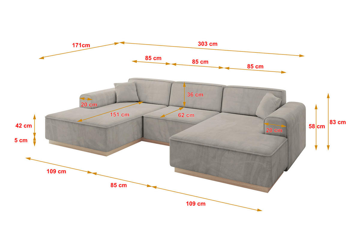 WOHNLANDSCHAFT IREA-U1 - 303x171x83 cm Hellbraun - Hellbraun, Holzwerkstoff/Textil (303/83/171cm) - ALTDECOR