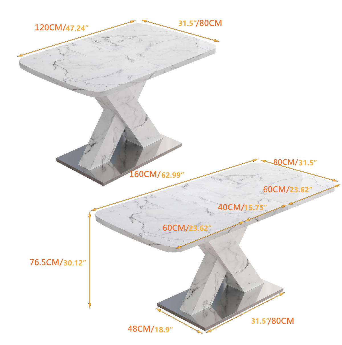 JEDÁLENSKÝ stôl, 120-160/80/76,5 cm, MDF/oceľ biely, rozkladací - biela, kompozitné drevo (160/80/76.5cm) - BEAOK