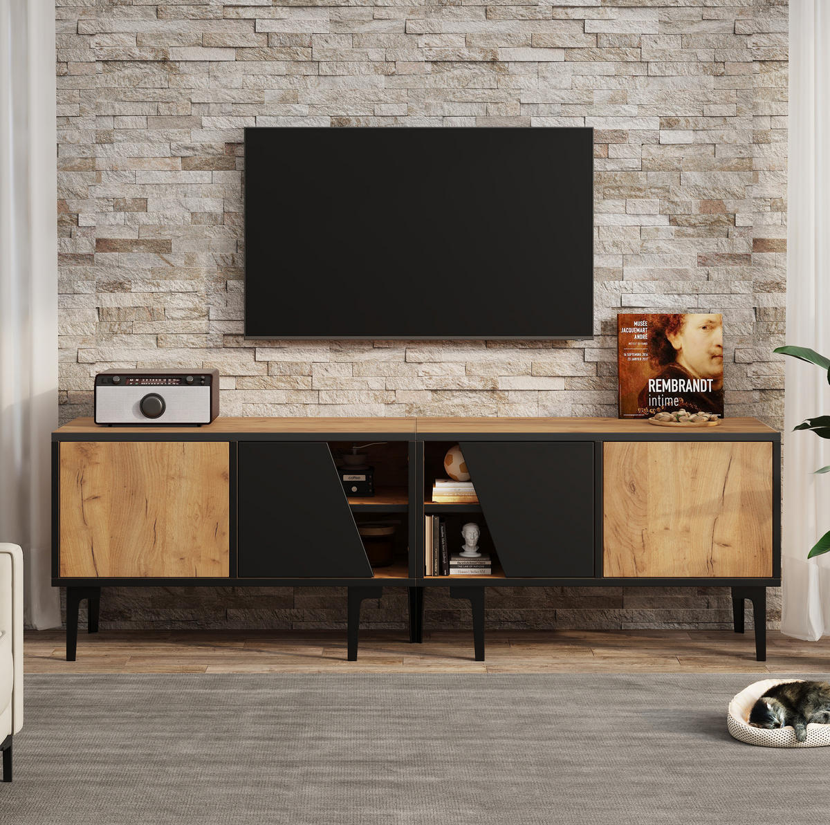 TV-ELEMENT mit 4 Fächern 160 x 36,5 x 45 cm Holzoptik Schwarz - Braun, Holzwerkstoff (36.5/45/160cm) - Beauniv