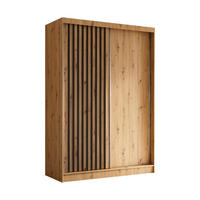 KLEIDERSCHRANK mit furnierten Schiebetüren und Aluminium-Leisten, LED-Beleuchtung - LABELO - 150 cm Artisan+Artisan+Schwarz - Schwarz/Eiche Artisan, Holzwerkstoff (150/216/61cm) - ALTDECOR