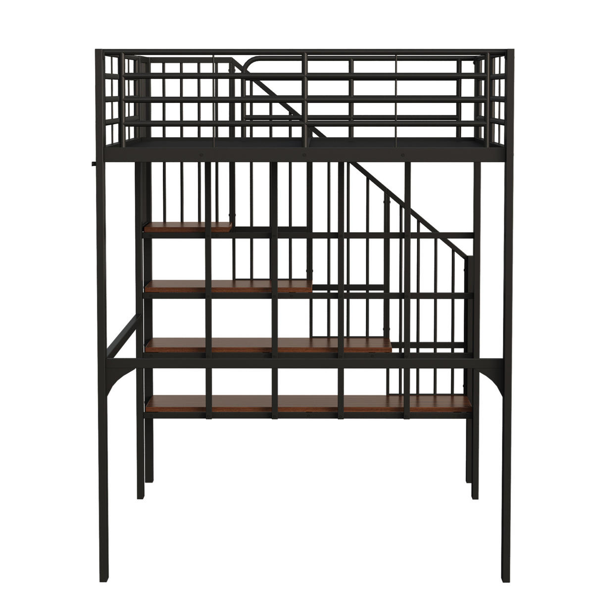 HOCHBETT 140/200 cm Schwarz aus Metall und Holz mit Treppe - Schwarz, Metall (140/200cm) - OKMYHOME