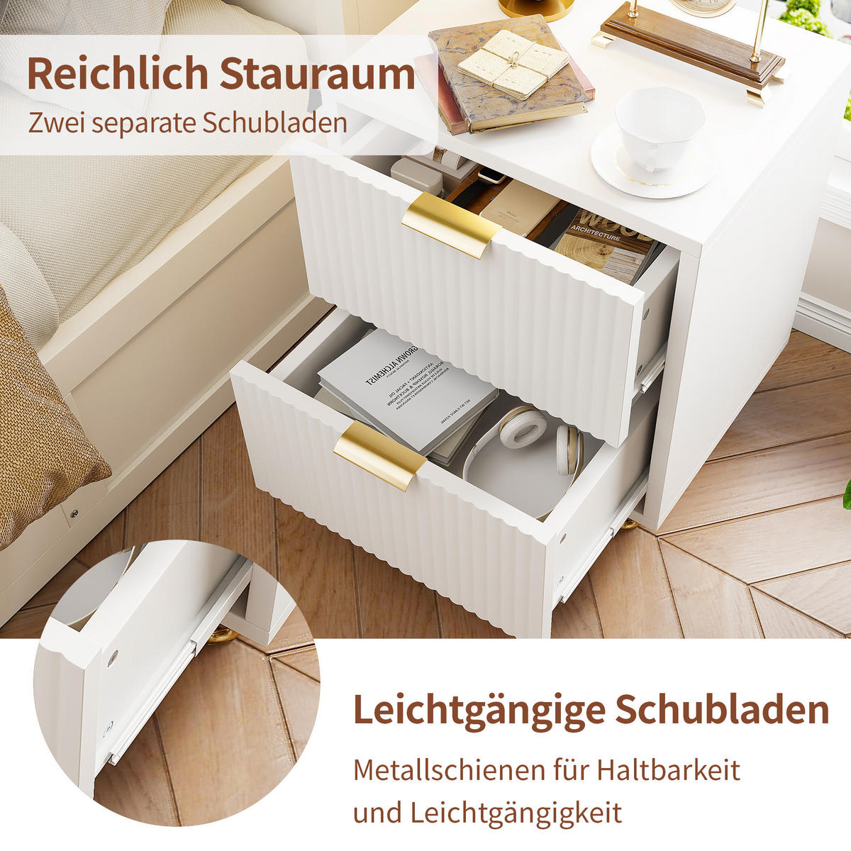 NACHTTISCH 2er-Set Weiß Mit 2 Schubladen 40x40x55 Cm Für Schlafzimmer - Weiß, Holz (40/55/40cm)