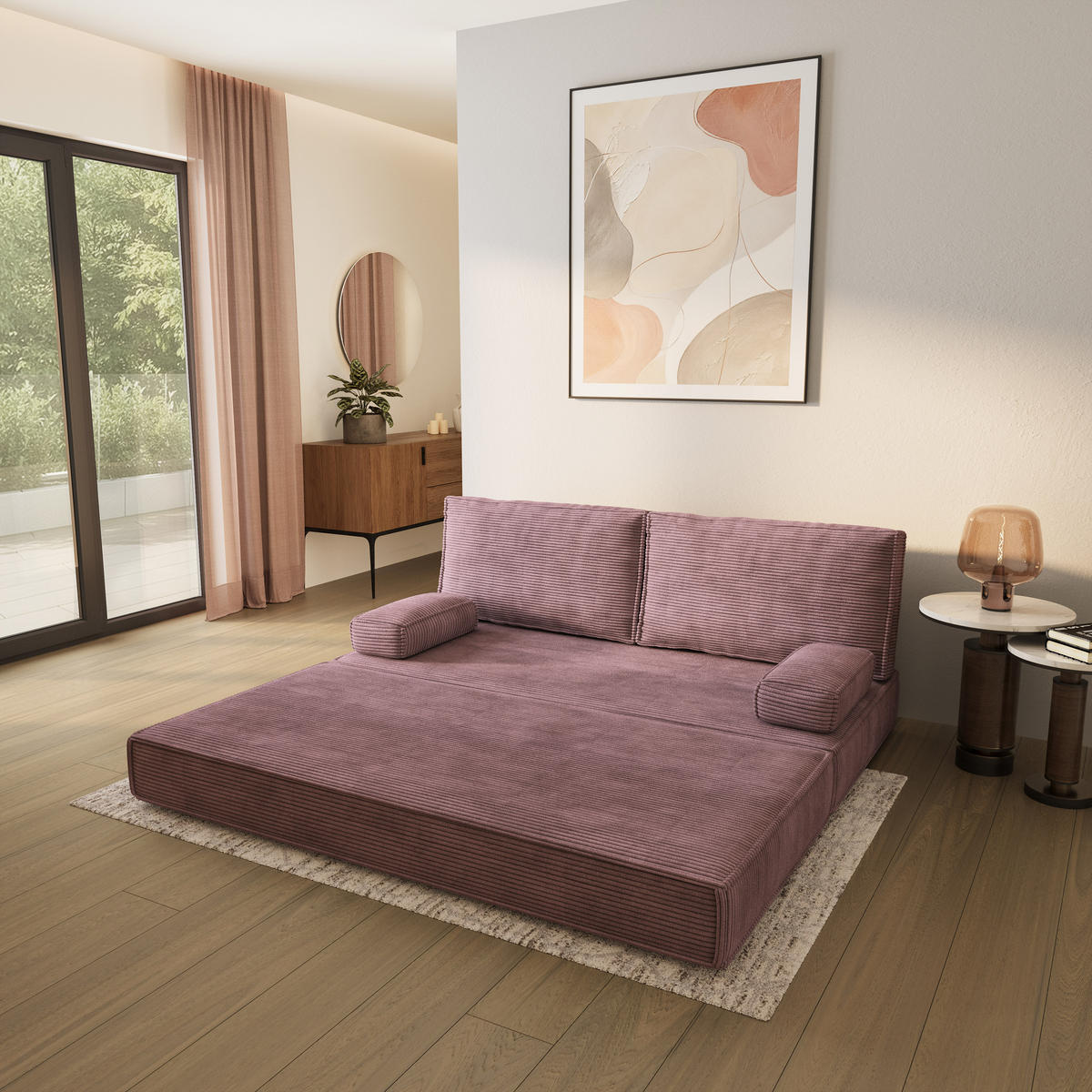 POHOVKA z pěny SILAR s funkcí spaní Manšestrová látka Vřesová - šeříková/fialová, textil (170/86/80cm) - MASSENO