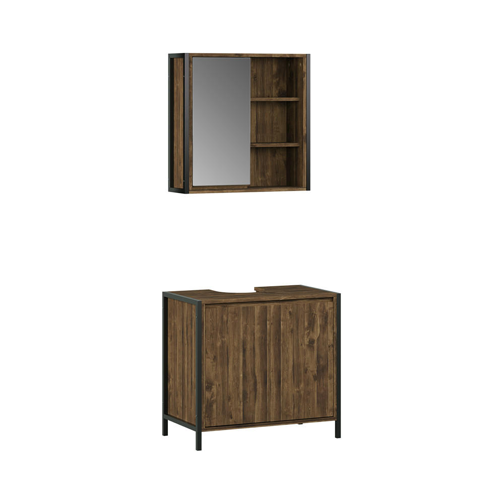 BADRUMSMÖBELSET Naola Ek/svart 2 delar Ekfärgad, Svart 65/70/40 cm