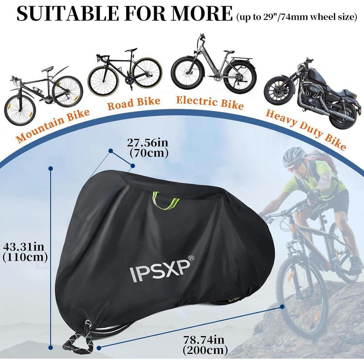 FAHRRADABDECKUNG 210D Oxford Wasserdicht 208 x 112 x 76 cm - Schwarz, Textil (3/20/10cm)
