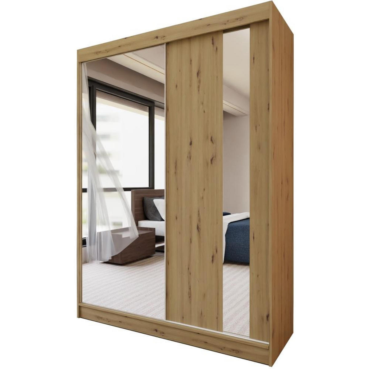 SCHWEBETÜRENSCHRANK Gaja 150/216/61 eiche Artisan mit Spiegel und Schubladeneinsätze - Eiche Artisan, Holzwerkstoff (150/216/61cm) - Beautysofa