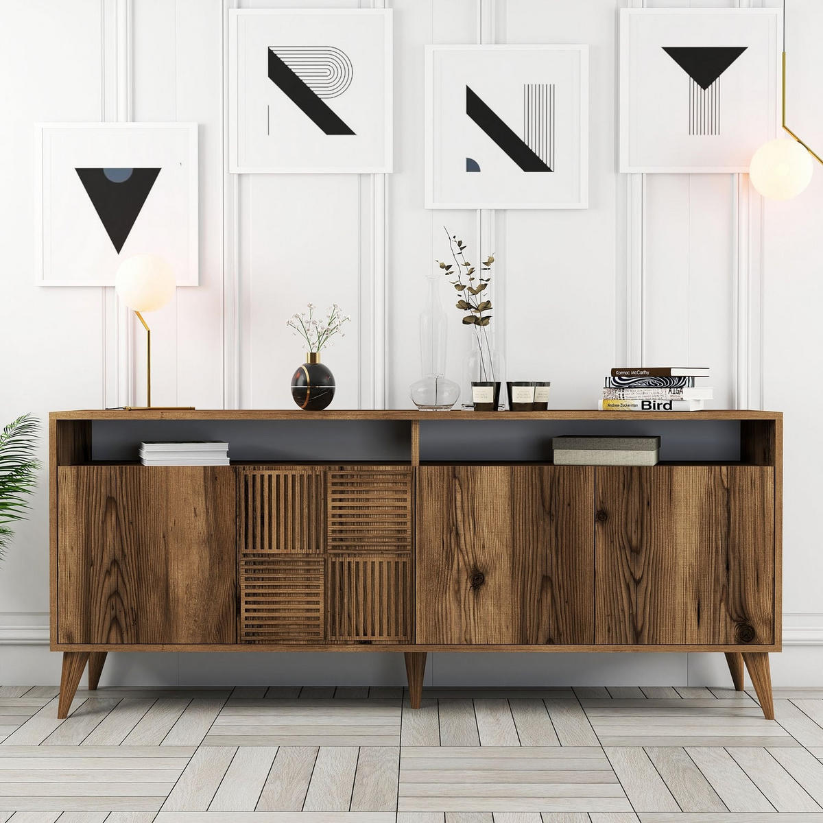 SIDEBOARD 4 Türen L180 cm - Milan - Wildeiche, Holzwerkstoff (35/78.6/180cm) - Calicosy