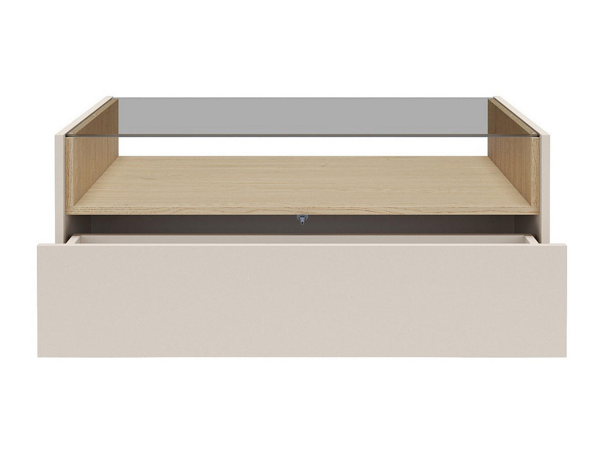 COUCHTISCH - 96 cm x 67.2 cm - glas - beige, naturfarben hell Alivento - Beige/Naturfarben, Glas/Holz (67.2/96/43.4cm) - Vente-Unique