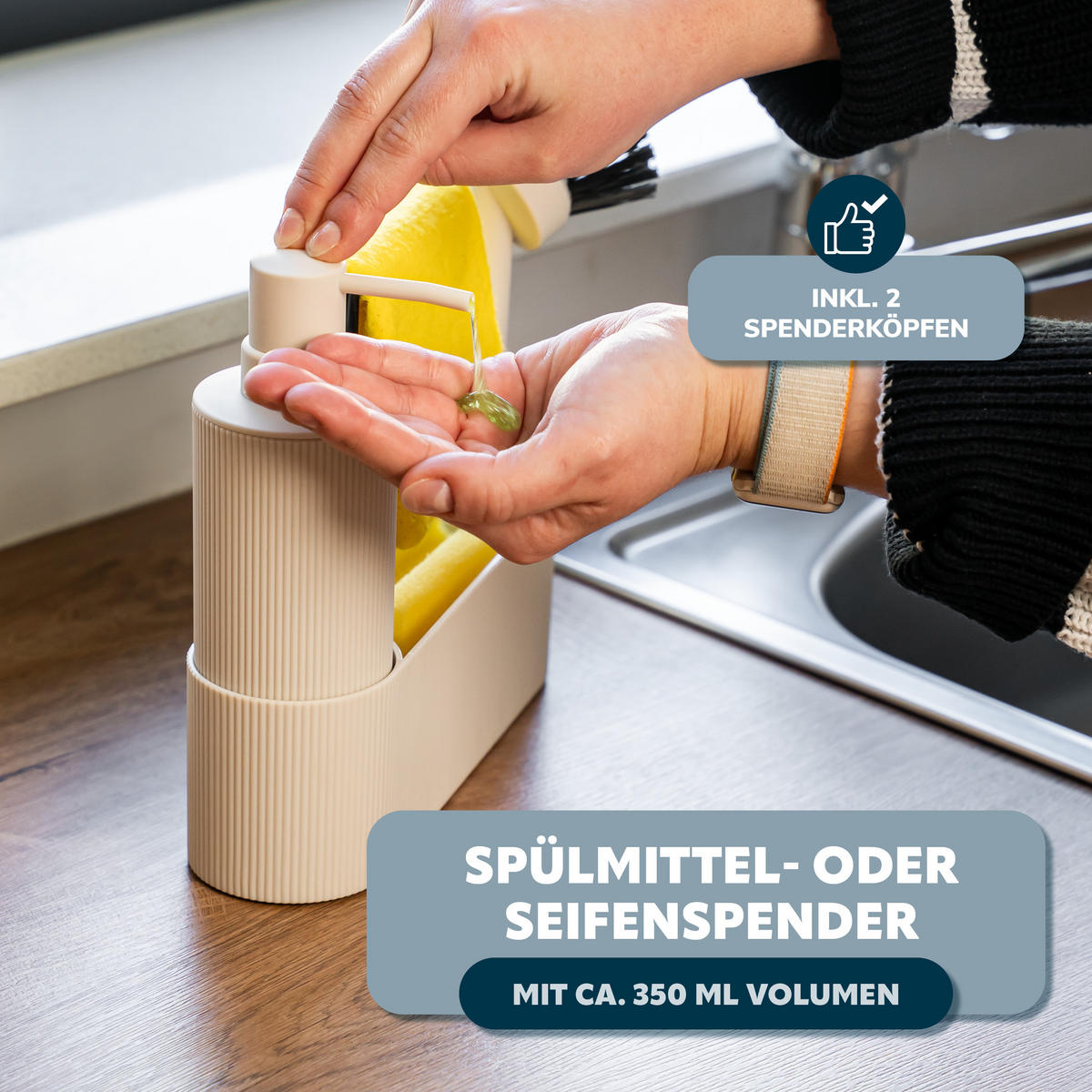 SPÜLBECKEN-SET, beige, Kunststoff - Beige, Kunststoff (22/21/6.5cm) - eluno