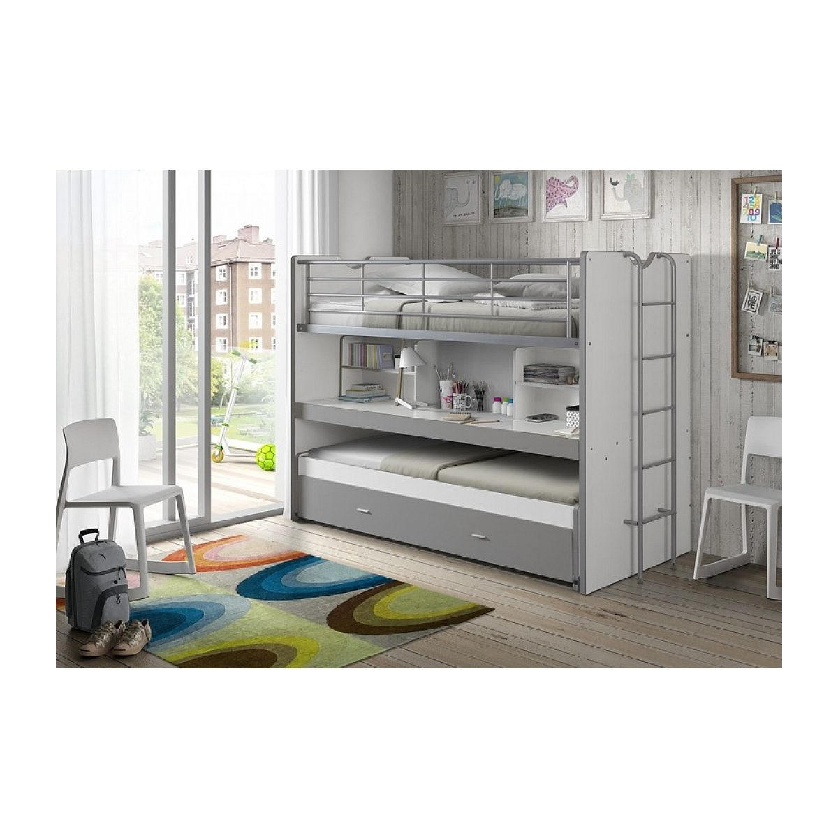 ETAGENBETT Compact80 s 2 Schlafplätze Silber - Grau, Holz - Vipack