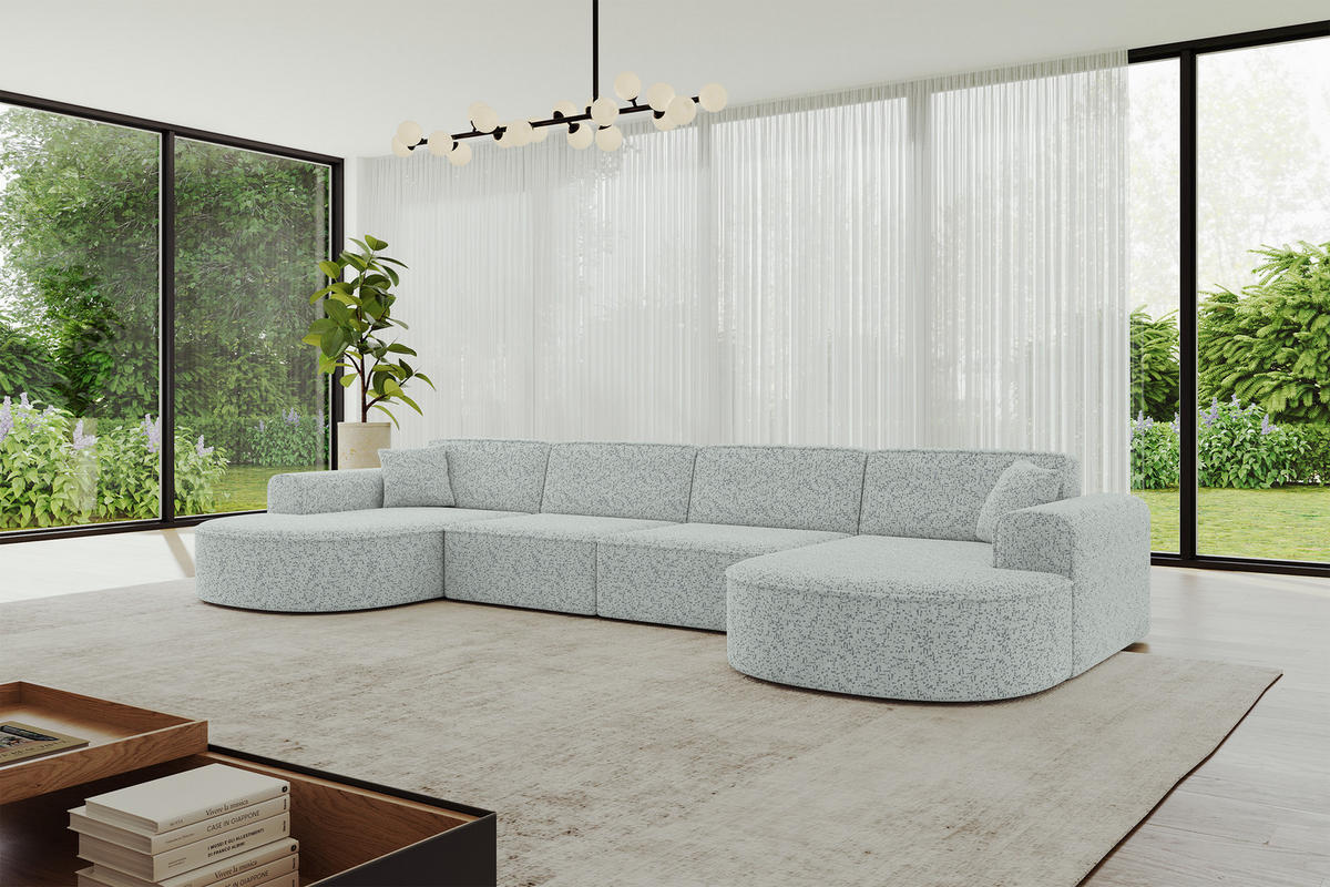 WOHNLANDSCHAFT MARI-U2 - 388x171x79 cm Grün Tissu - Wildeiche/Schwarz, Holzwerkstoff/Kunststoff (388/79/171cm) - ALTDECOR
