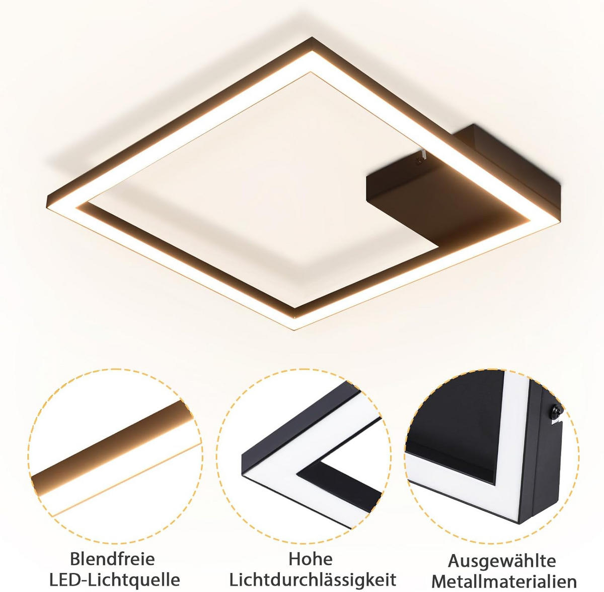 LED-DECKENLEUCHTE Wehrfluch 29.4/3.8/29.4 cm - Schwarz, Metall (29.4/29.4/3.8cm) - ZMH