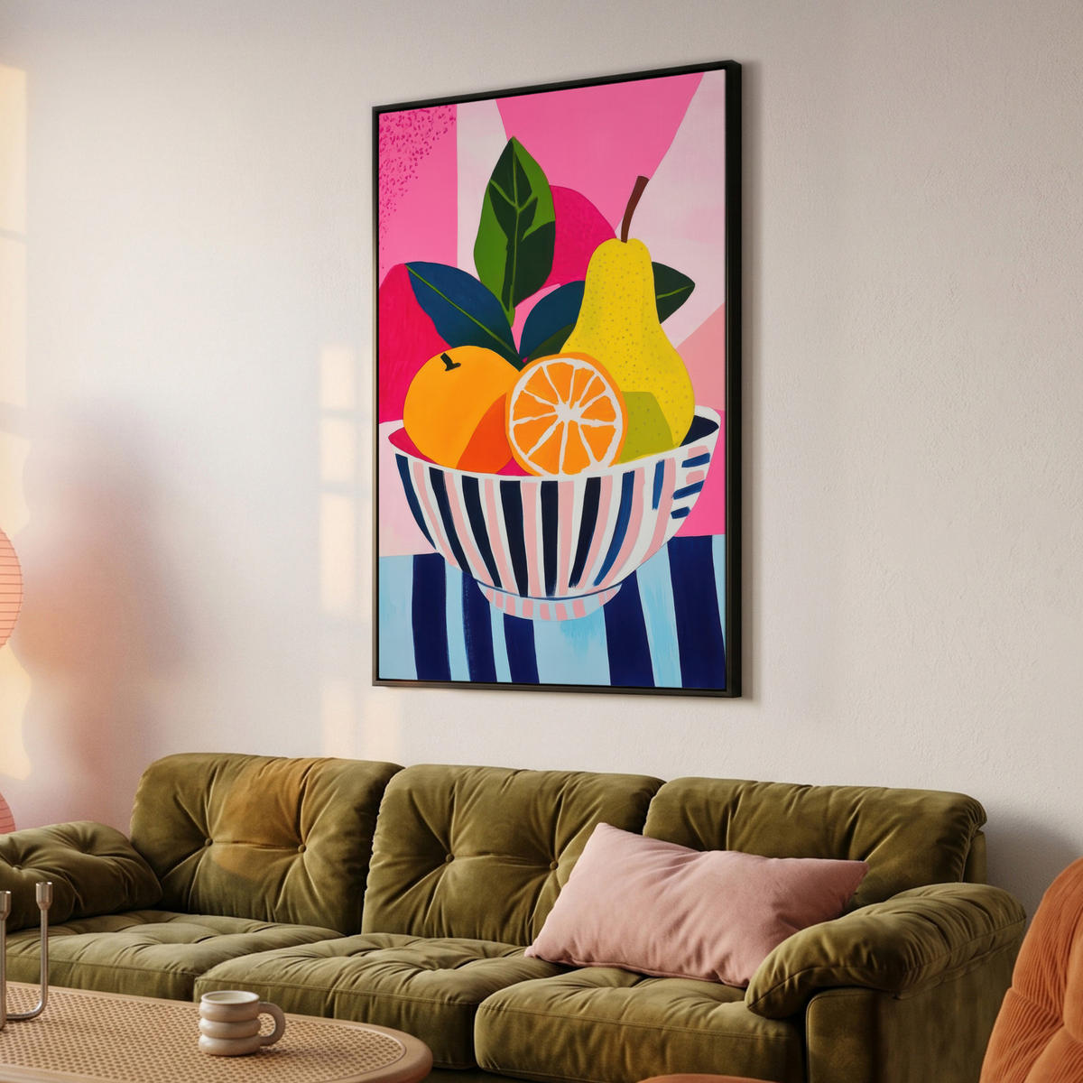 LEINWAND Bilder mit Rahmen - Obst - Abstrakter Hintergrund - Rosa - 80x120 - Pink, Textil (80/120cm) - MuchoWow