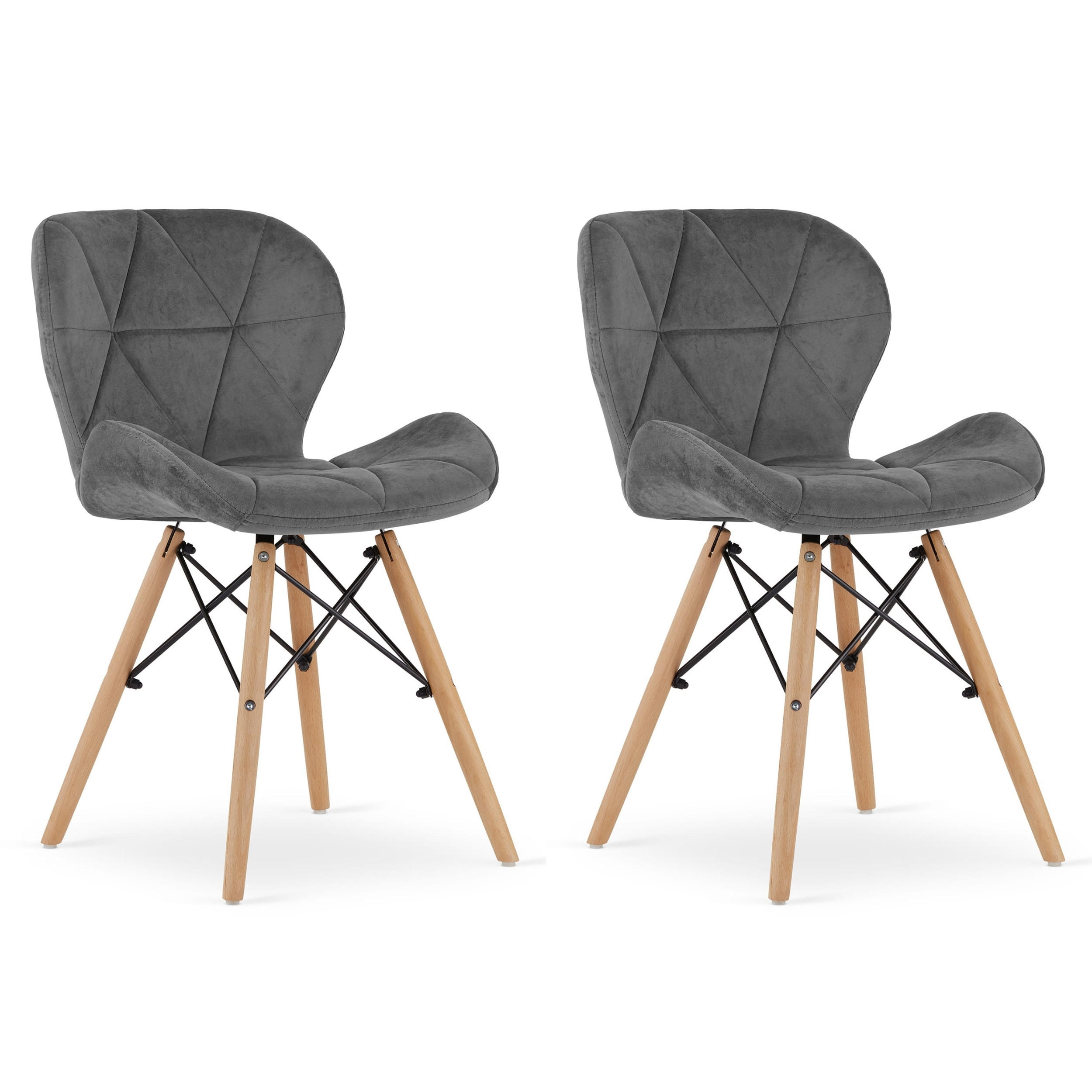 STUHL AMATRICE 2-er Set, Grau, mit Samtstoff gepolstert - Hellgrau, Holz/Textil (48/74/53cm) - Komodee